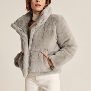 Abercrombie & Fitch Faux Fur Mini Puffer in Fawn